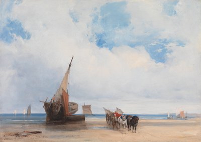 Beached Vessels and a Wagon, Near Trouville, France by Richard Parkes Bonington
